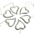 Floristik24 Decoração de coração para pendurar coração de metal prata 7,5 × 8,5 cm 6 peças
