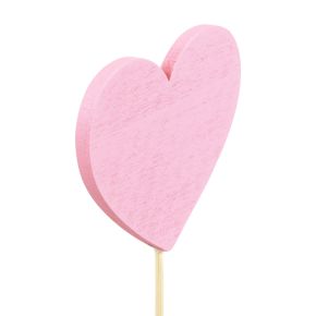 Floristik24 Plugue de flor de madeira com coração decorativo rosa 6,5 × 6 cm 10 unidades