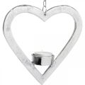 Floristik24 Porta-velas no coração, decoração de vela para pendurar, casamento, decoração do Advento em metal prata Alt.17,5cm