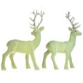 Floristik24 Deer Deco Reindeer Verde Cinza Bezerro Flocado 20 cm Conjunto de 2