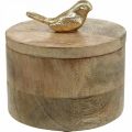 Floristik24 Porta-jóias com pássaro, mola, caixa decorativa em madeira de mangueira, madeira verdadeira natural, dourado H11cm Ø12cm