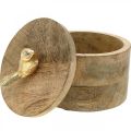 Floristik24 Porta-jóias com pássaro, mola, caixa decorativa em madeira de mangueira, madeira verdadeira natural, dourado H11cm Ø12cm