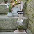 Floristik24 Coelhos de madeira com óculos de sol e cesta natureza, decoração de Páscoa, figura de coelho com cesta de plantas, decoração de primavera 2pcs