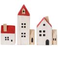 Conjunto de casinhas decorativas de madeira, vermelhas e brancas, decoração de inverno com várias peças, 13 cm, 6 peças | Floristik24.pt