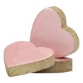 Floristik24 Corações de madeira decorativos corações luz rosa brilhante decoração de mesa 4,5 cm 8 unidades
