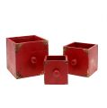 Floristik24 Conjunto de gavetas de caixa de madeira de 3 vermelhos 9/12 / 15cm