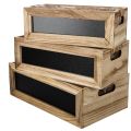 Floristik24 Caixa de madeira com quadro-negro para etiquetas, conjunto de 3 unidades, 36 cm