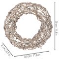 Guirlanda de madeira decorativa, branca natural, Ø30cm, A9,5cm | Floristik24.pt
