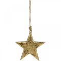 Floristik24 Estrela para pendurar, decoração em madeira com efeito dourado, Advento 14cm × 14cm