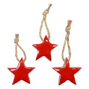 Floristik24 Estrela de madeira decorações para árvores de Natal vermelhas, estrelas decorativas naturais 5 cm 24 unidades