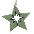 Floristik24 Estrela de madeira com motivos verdes 11cm 6 unidades