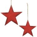 Floristik24 Estrelas de madeira para pendurar 16,5 cm / 20 cm vermelho 6 unidades