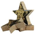 Floristik24 Estrelas de madeira Natal preto ouro brilho Ø5cm 8 unidades