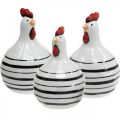 Floristik24 Cerâmica de galinha decorativa branca com riscas pretas redonda Ø 7cm A11cm 3uds
