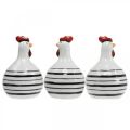 Floristik24 Cerâmica de galinha decorativa branca com riscas pretas redonda Ø 7cm A11cm 3uds