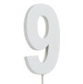 Floristik24 Aniversário número &quot;9&quot; no stick branco L27cm 10pcs