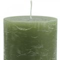 Floristik24 Velas de cor sólida, velas de pilar verde oliva 85×150mm 2pcs