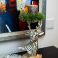Floristik24 Castiçal cervo madeira de manga metal prata natural 31cm