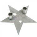 Floristik24 Decoração de vela estrela, decoração de metal, castiçal para 2 velas cônicas prata, aparência antiga 23cm × 22cm