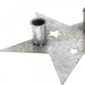 Floristik24 Decoração de vela estrela, decoração de metal, castiçal para 2 velas cônicas prata, aparência antiga 23cm × 22cm