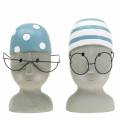 Floristik24 Nadador de cabeça decorativa com óculos e touca de banho branco azul H15cm / 16cm 2pcs