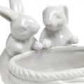 Floristik24 Coelhos com ninho, decoração de mesa, ninho de Páscoa, decoração em porcelana, tigela decorativa branca L15cm A11cm