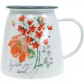 Floristik24 Jarro decorativo com rosas silvestres, jarro de esmalte, vaso de metal estilo vintage Alt.12,5cm