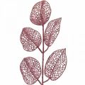 Floristik24 Plantas artificiais, folhas decorativas, galho artificial rosa glitter L36cm 10p