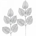 Floristik24 Plantas artificiais, decoração de galhos, glitter prateado folha deco L36cm 10p