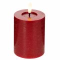 Vela pilar de LED feita de cera verdadeira na cor vermelha com temporizador e luz branca quente, 12 cm | Floristik24.pt