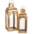 Floristik24 Lanterna de metal com vidro e aparência de latão, 50 cm de altura, conjunto de 2