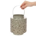 Lanterna com padrão de estrelas, metal, verde, 31 cm | Floristik24.pt