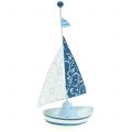 Floristik24 Barco à vela decorativo feito de metal azul, branco 12,5 cm x 20,5 cm 2 unidades