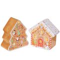 Floristik24 Lata de Natal, lata para biscoitos, árvore de Natal e casinha, estilo biscoito de gengibre, 14 cm, 2 peças