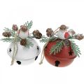 Floristik24 Sinos com robins, decorações de pássaros, inverno, sinos decorativos para o Natal branco / vermelho Ø9cm A10cm conjunto de 2