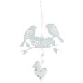Floristik24 Ninho de pássaro pendurado em metal com corações brancos 18 cm 3 unidades