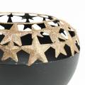 Floristik24 Vaso de Natal decoração de mesa com estrelas preto, dourado Ø14cm A10.5cm