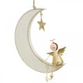 Floristik24 Decoração do Advento, anjo na lua, decoração de madeira para pendurar branco, dourado A 14,5 cm L 21,5 cm 3 unidades