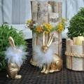 Floristik24 Coelhinho da Páscoa com Boá de Penas Decoração de Primavera Coelho Decoração de Páscoa Dourada