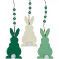 Floristik24 Coelhinhos da Páscoa para pendurar, enfeites de primavera, pingentes, coelhinhos decorativos verdes, brancos 3 unidades
