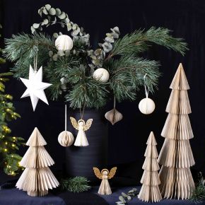 Floristik24 Árvore de Natal de papel Árvore de Natal de papel creme dourado Alt.30cm