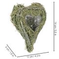 Coração decorativo em palha natural com detalhe em folha metálica, 14 cm, 2 peças | Floristik24.pt