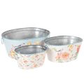Floristik24 Vasos de plantio, primavera, floreiras/jardineiras para pássaros, recipiente oval de metal L39/31/24,5cm, conjunto de 3
