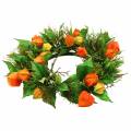 Coroa de Physalis artificial, laranja e verde, Ø28cm, decoração de outono | Floristik24.pt