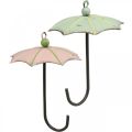Floristik24 Guarda-chuvas para pendurar, decoração de primavera, guarda-chuva, decoração de metal rosa, verde H12.5cm Ø9cm 4pcs