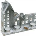 Casinhas iluminadas, decoração de janela, luminárias prateadas, lanterna de metal com aparência antiga, 67,5 cm de comprimento x 20 cm de altura. | Floristik24.pt