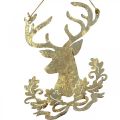 Rena para pendurar, decoração de Natal, cabeça de veado, pingentes de metal dourado com aparência antiga Alt.23cm 2 unidades