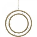Floristik24 Anel decorativo duplo, anel para decorar, anel de juta, cor natural estilo boho, prata Ø41cm