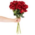 Rosa artificial com haste longa, flor artificial vermelha, 62 cm, 12 peças | Floristik24.pt