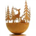 Floristik24 Tigela de metal com cervo, decoração florestal para Advento, vaso decorativo de aço inoxidável Ø25cm Alt.29cm